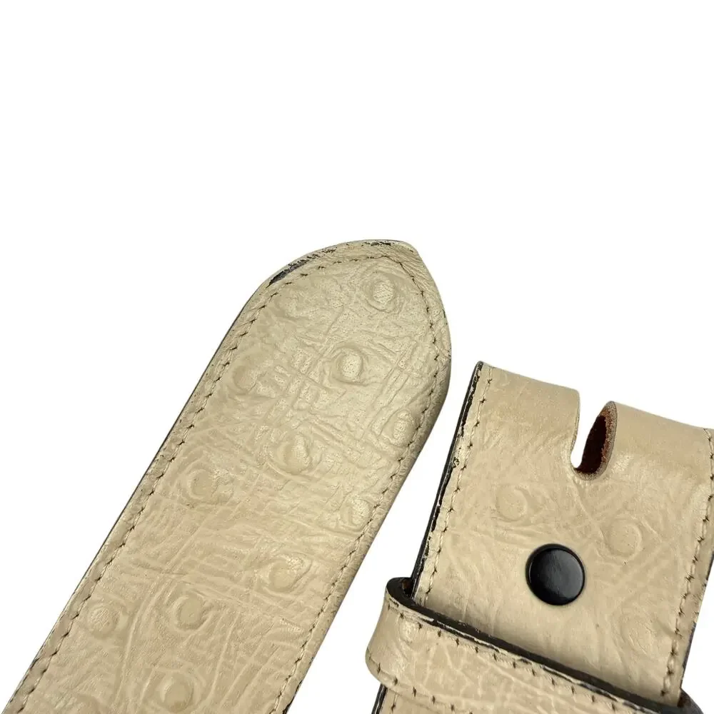 Tony Lama Ostrich Embossed Leather Belt Off White Ivory Western Made in USA 38